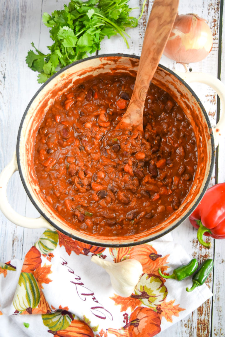 large pot of fresh chili